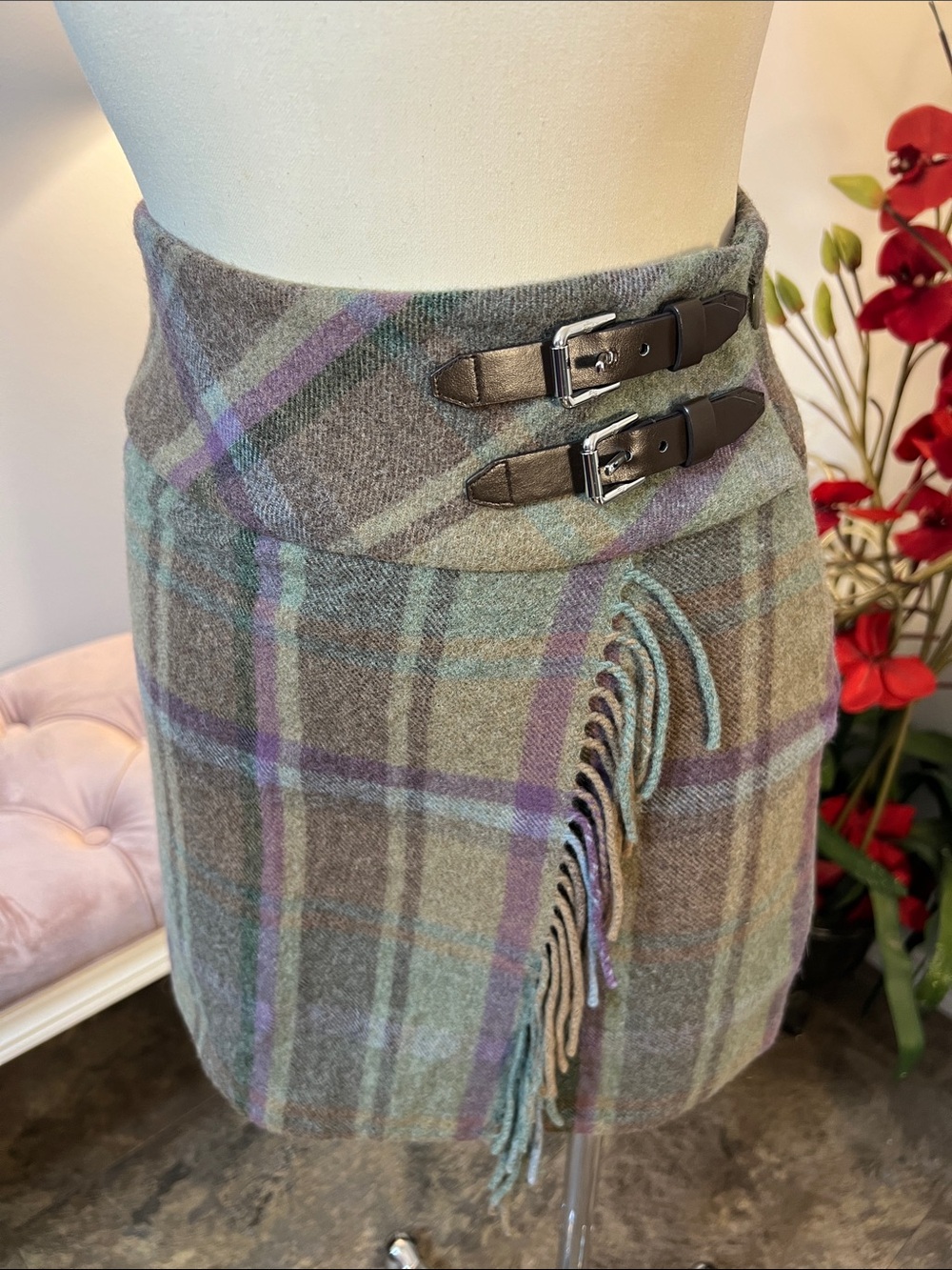 Lauren Ralph Lauren Plaid Wrap Style Wool Blend Mini Skirt Dark Academia Size 0P